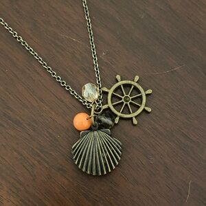 Nautical Charm Necklace with Shell Locket and Wheel